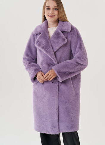 Женское пальто из эко меха на пуговицах